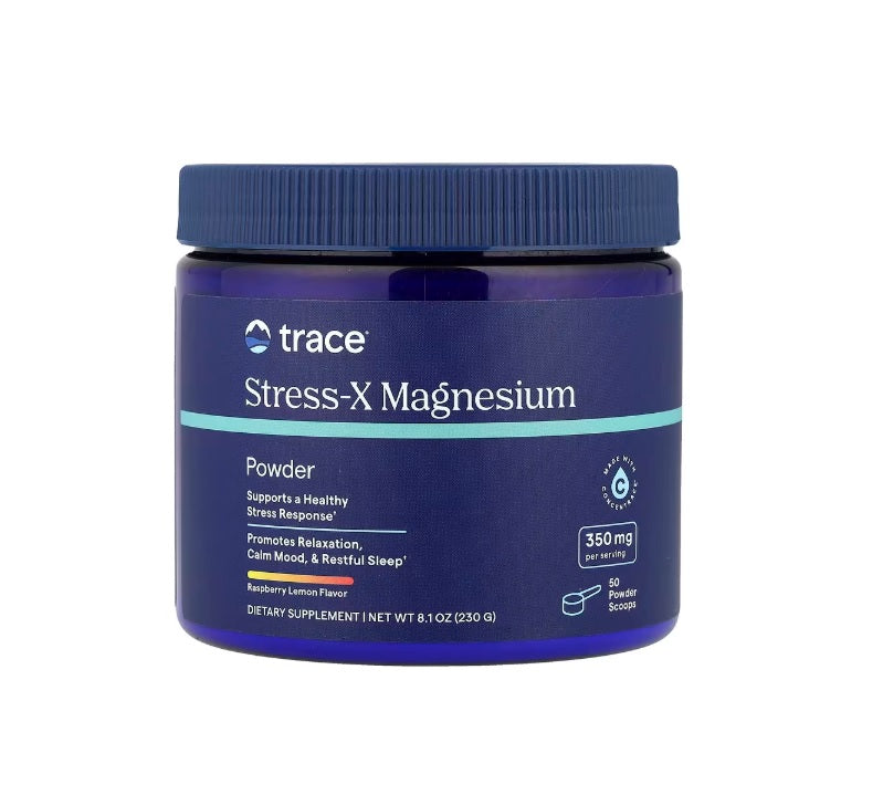 Stress-X Magnesium Powder, Raspberry Lemon - 240 grams - Trace Minerals