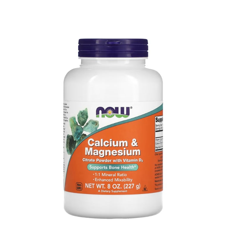 Calcium &amp; Magnesium, Citrate Powder with Vitamin D3 - 227 grams - Now Foods