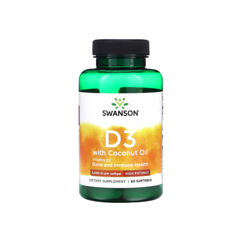 Vitamin D-3 with Coconut Oil, 2000 IU - 60 softgels - Swanson