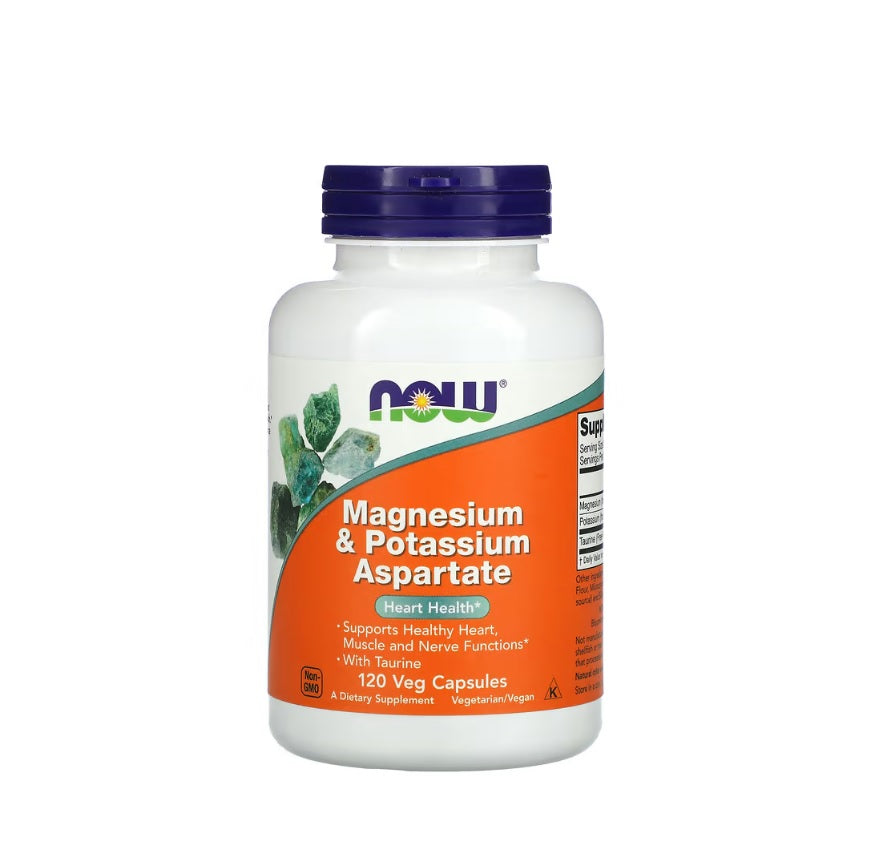 Magnesium &amp; Potassium Aspartate with Taurine - 120 vcaps - Now Foods