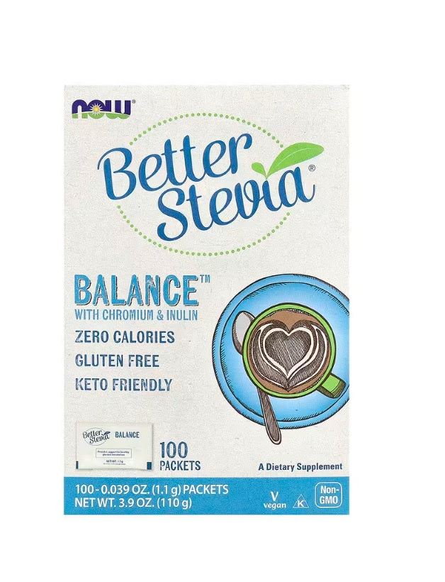 BetterStevia Balance with Chromium &amp; Inulin - 100 packets NOW Foods