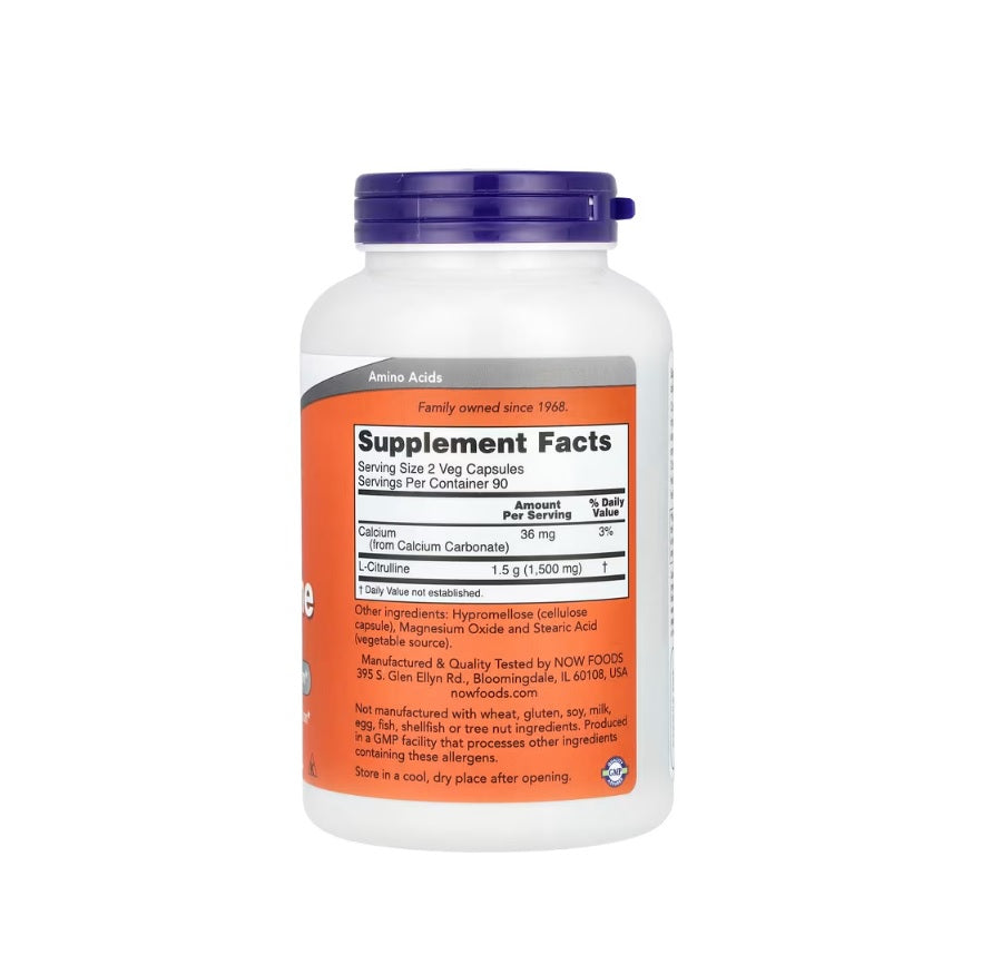 L-Citrulline, 750mg - 180 vcaps&nbsp;- NOW Foods