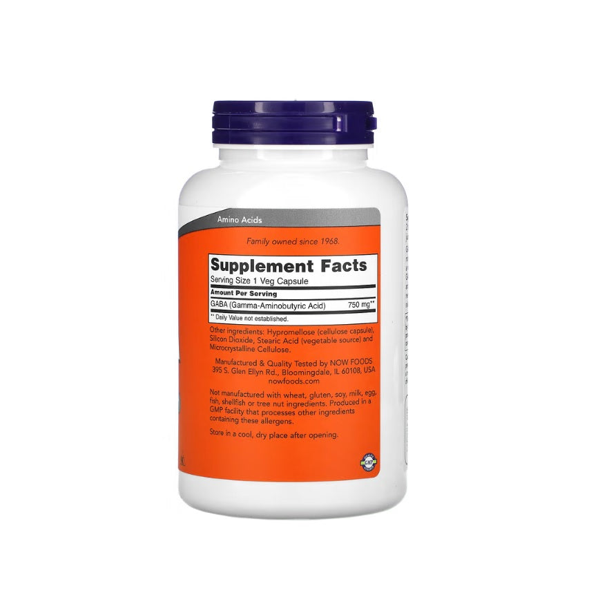 GABA, 750mg - 200 vcaps - NOW Foods