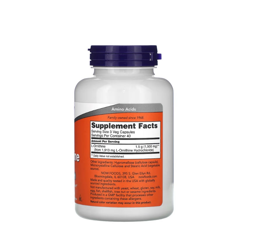 L-Ornithine, 500mg - 120 vcaps&nbsp;- NOW Foods