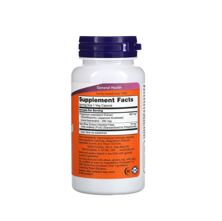 Natural Resveratrol with Red Wine Extract, 200mg - 60 vcaps - NOW Foods