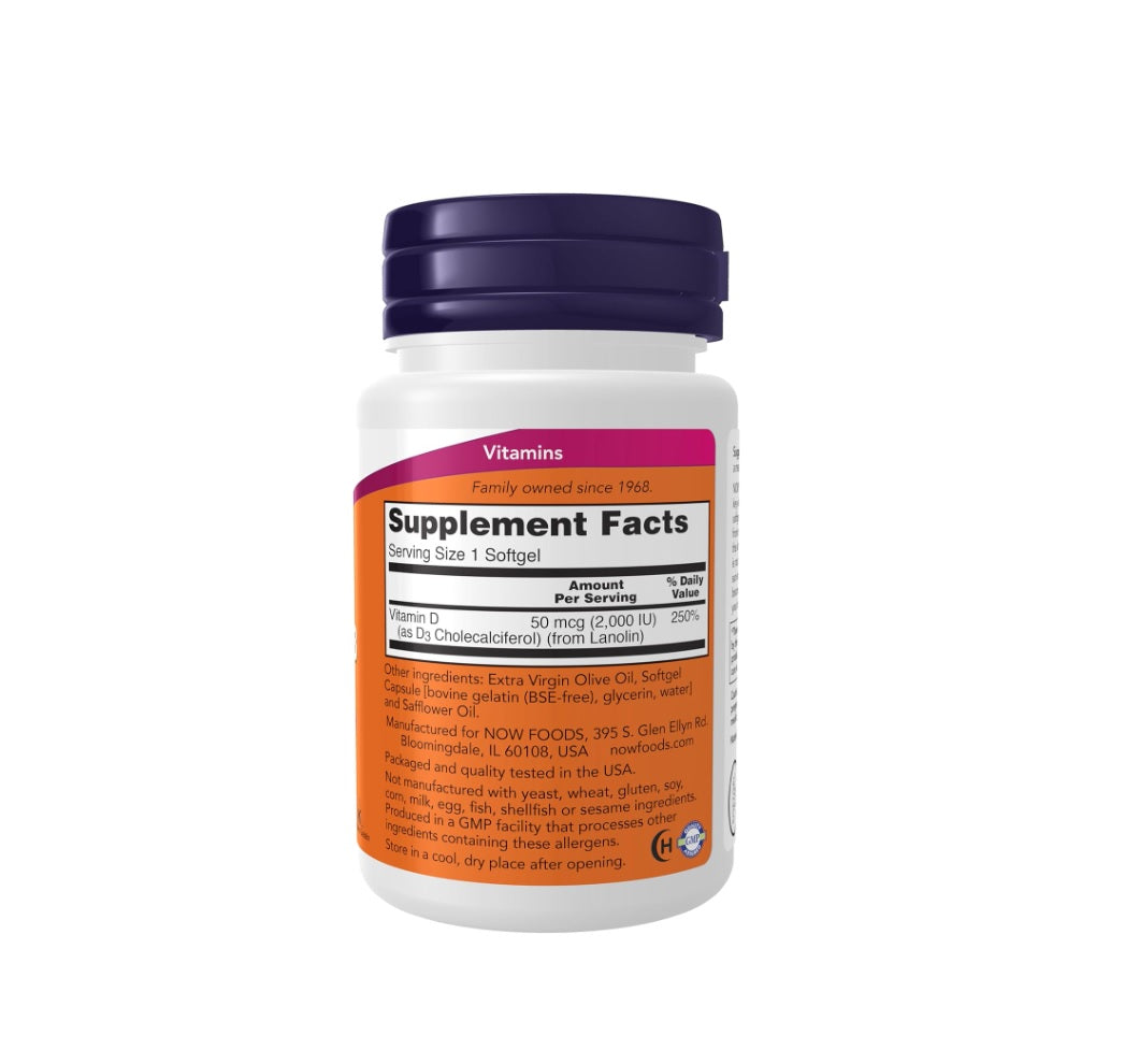 Vitamin D-3, 2000 IU - 30 softgels - NOW Foods