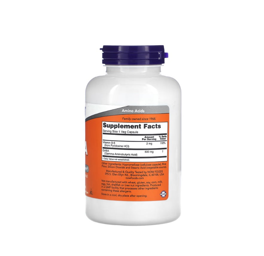 GABA with Vitamin B6, 500mg - 200 vcaps - NOW Foods