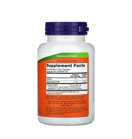 Cinnamon Bark, 600mg - 120 caps- Now Foods