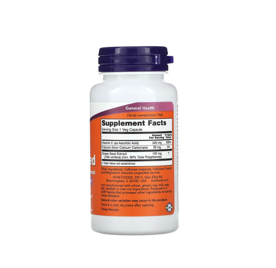 Grape Seed Standardized Extract, 100mg - 100 vcaps - Now Foods