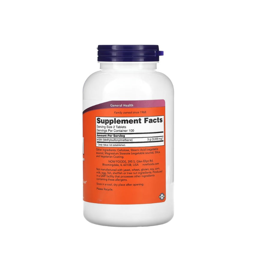 MSM Methylsulphonylmethane, 1500mg - 200 tablets - NOW Foods