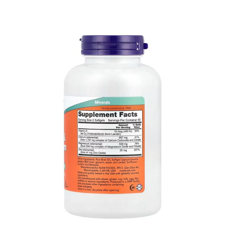 Calcium &amp; Magnesium with Vit D and Zinc - 120 softgels - Now Foods