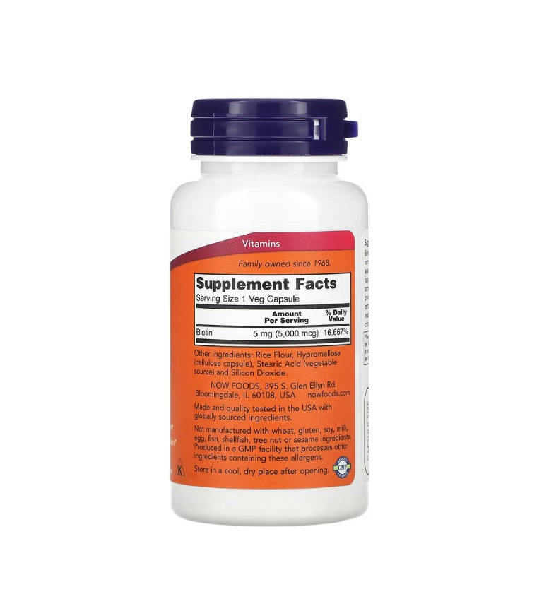 Biotin, 5000mcg - 60 vcaps - Now Foods