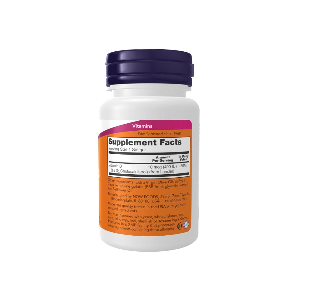 Vitamin D-3, 400 IU - 180 softgels - NOW Foods