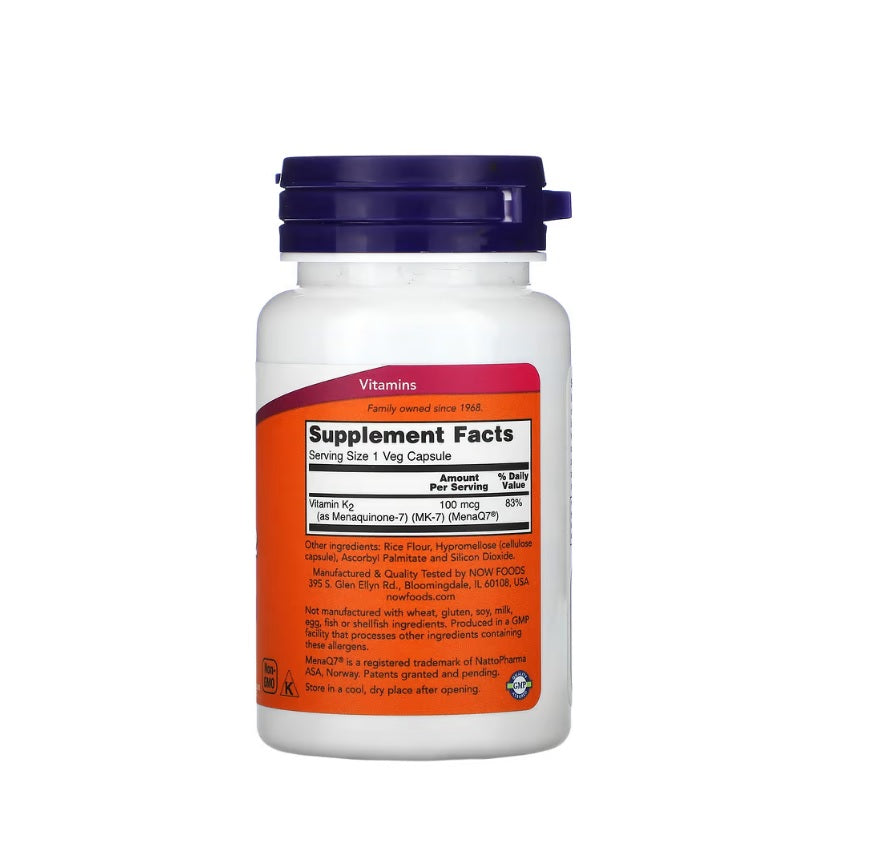 MK-7 Vitamin K-2, 100mcg - 60 vcaps - NOW Foods