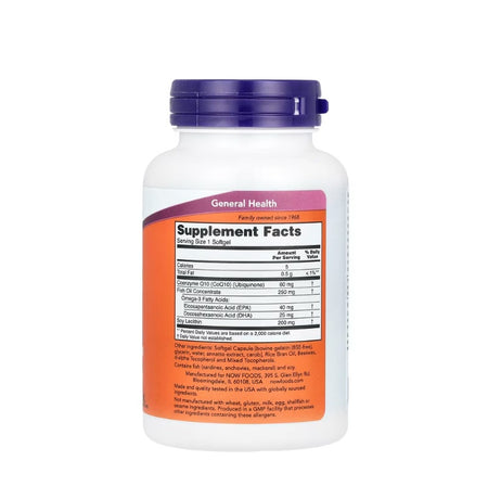 CoQ10 with Omega-3, 60mg - 120 softgels - Now Foods