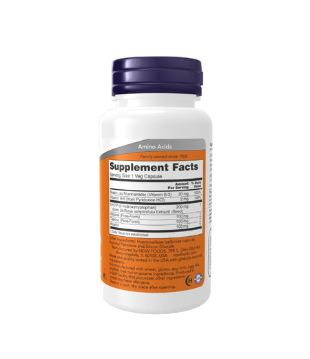 5-HTP with Glycine Taurine &amp; Inositol, 200mg - 120 vcaps - NOW Foods