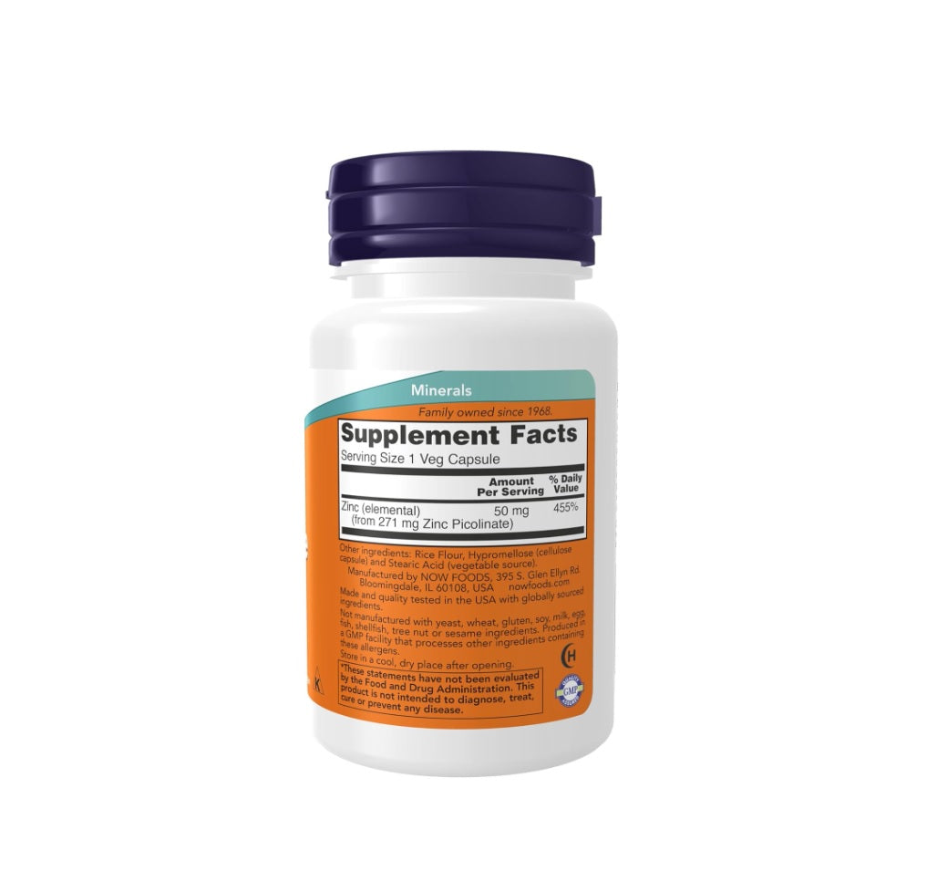 Zinc Picolinate, 50mg - 30 vcaps - NOW Foods