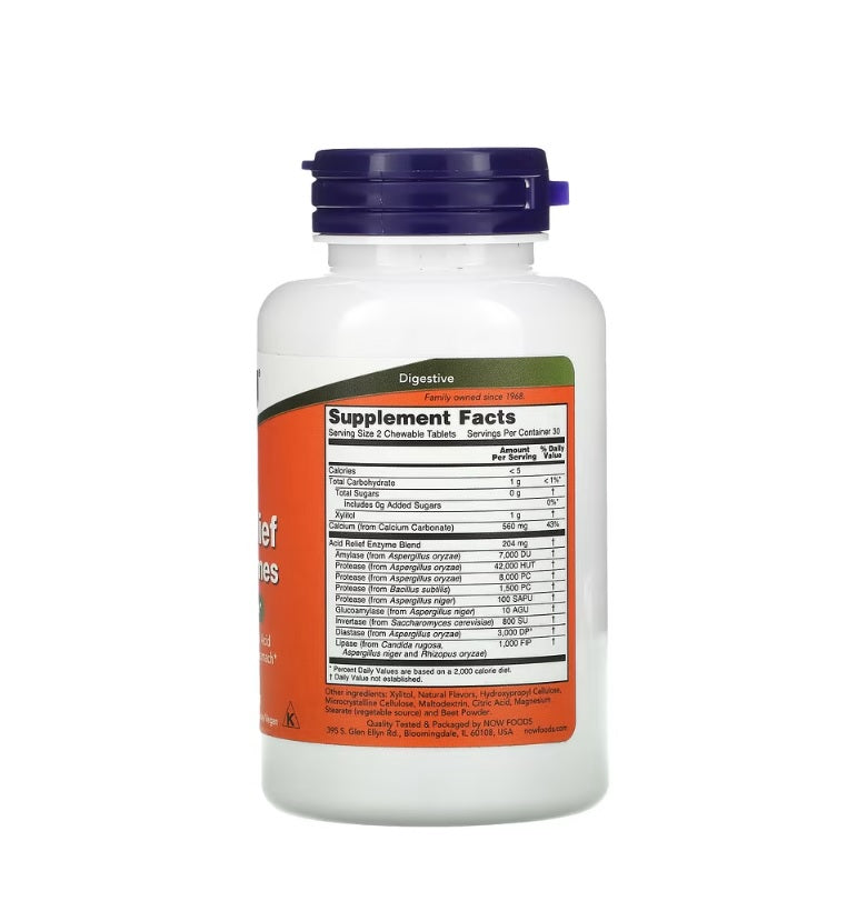 Acid Relief with Enzymes - 60 chewables - NOW Foods