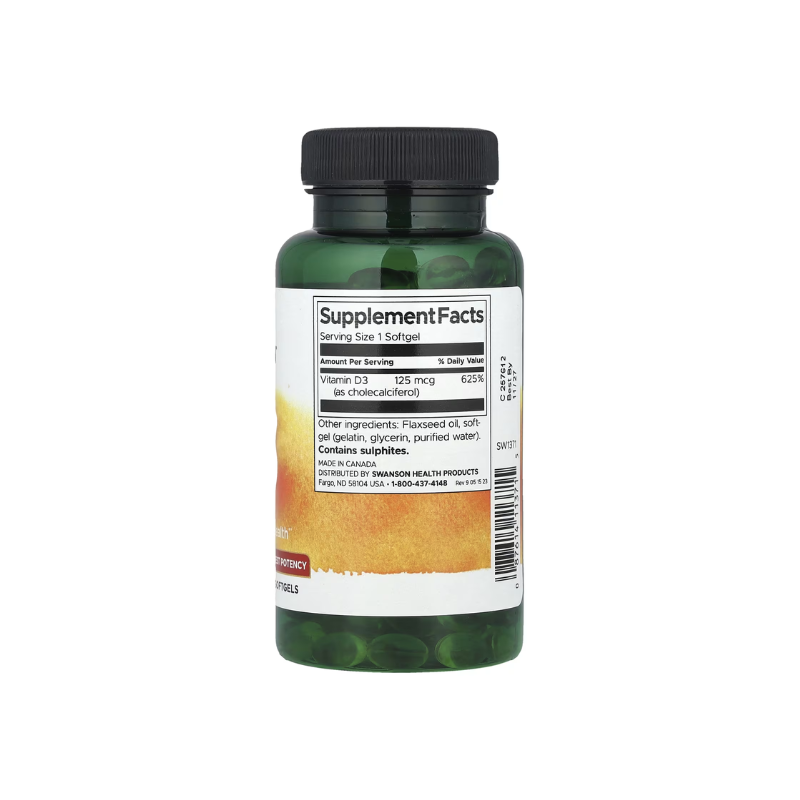 Vitamin D-3, 5000 IU - 250 softgels - Swanson