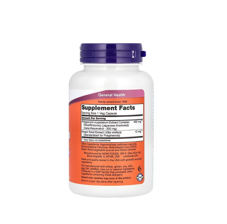 Natural Resveratrol with Red Wine Extract, 200mg - 120 vcaps - Now Foods