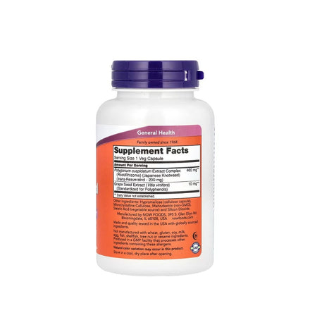 Natural Resveratrol with Red Wine Extract, 200mg - 120 vcaps - Now Foods