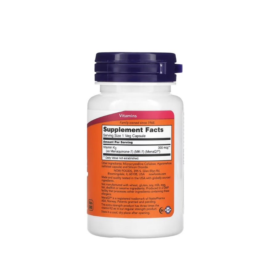 MK-7 Vitamin K-2, 300mcg Extra Strength - 60 vcaps - NOW Foods