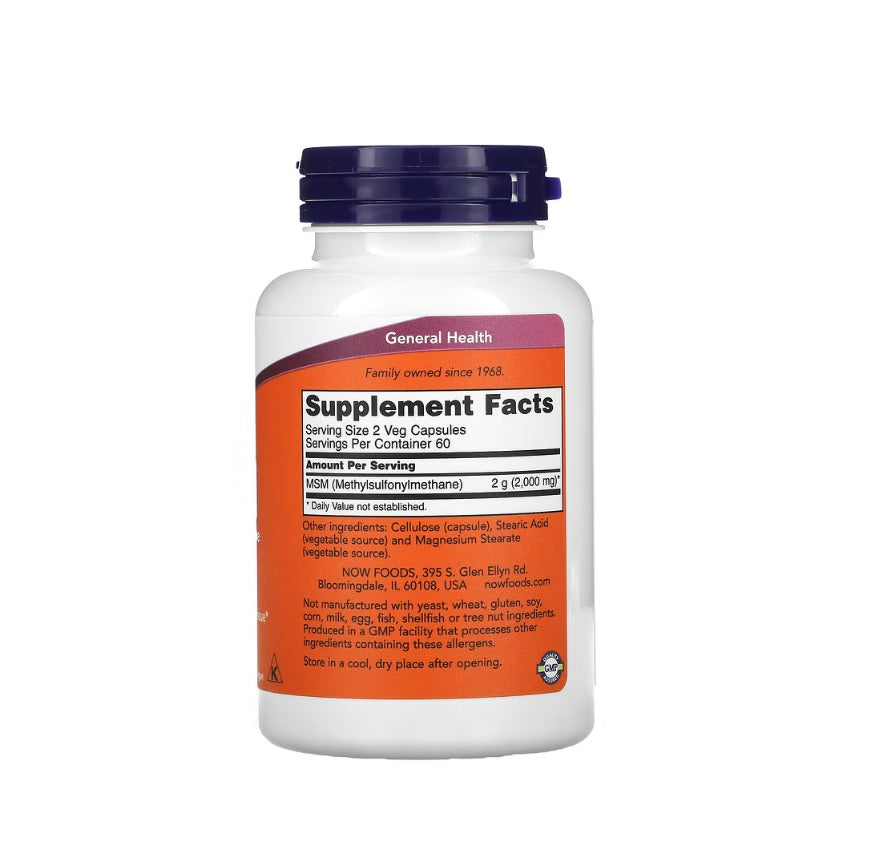 MSM Methylsulphonylmethane, 1000mg - 120 vcaps - Now Foods