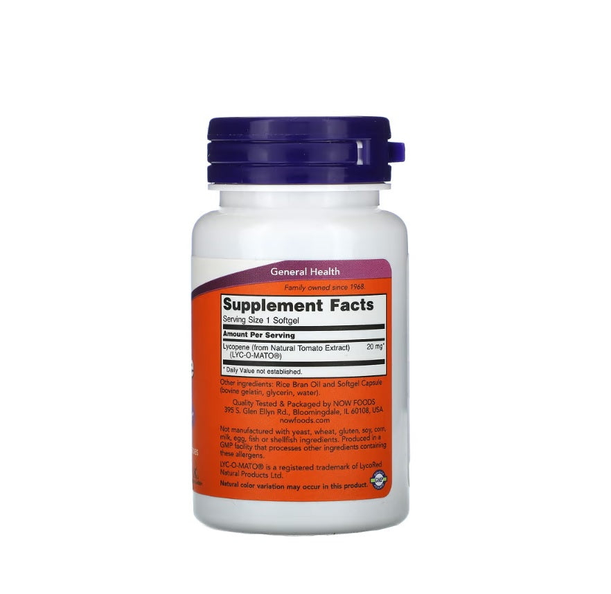 Lycopene, 20mg - 50 softgels - NOW Foods