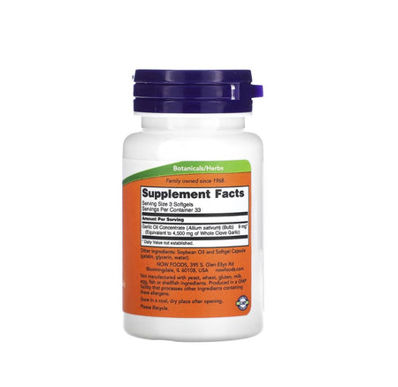 Garlic Oil, 1500mg - 100 softgels&nbsp;- NOW Foods