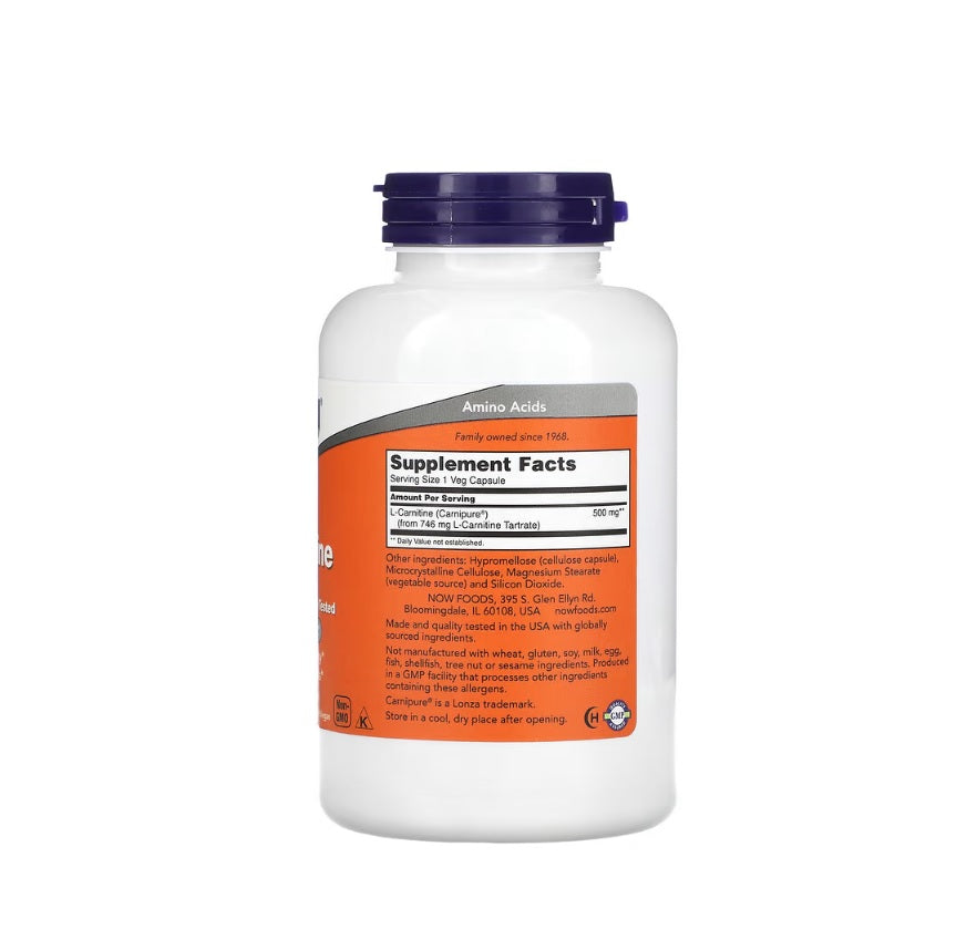 L-Carnitine, 500mg - 180 vcaps&nbsp;- NOW Foods