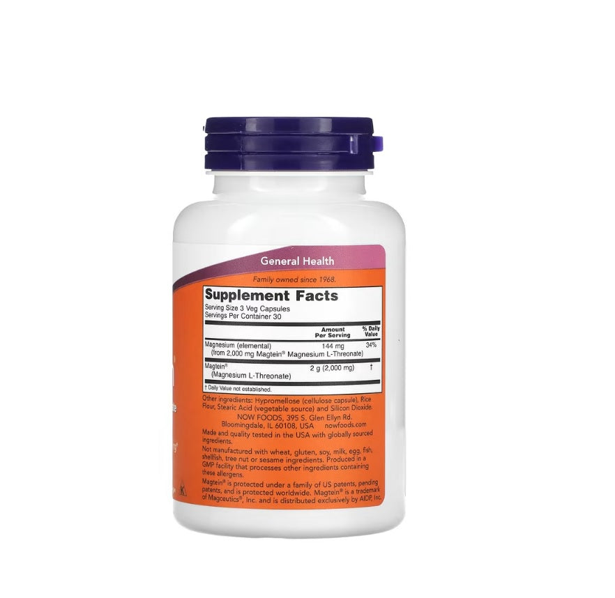 Magtein Magnesium L-Threonate - 90 vcaps - NOW Foods