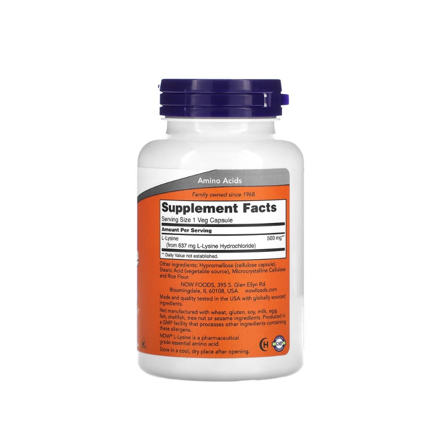 L-Lysine, 500mg - 100 vcaps - NOW Foods