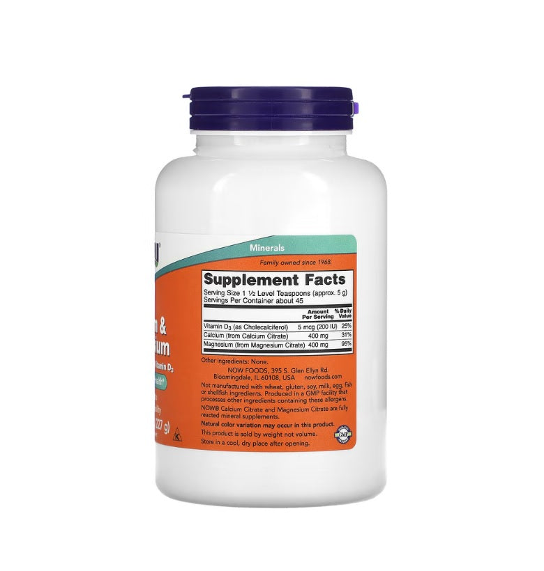 Calcium &amp; Magnesium, Citrate Powder with Vitamin D3 - 227 grams - Now Foods