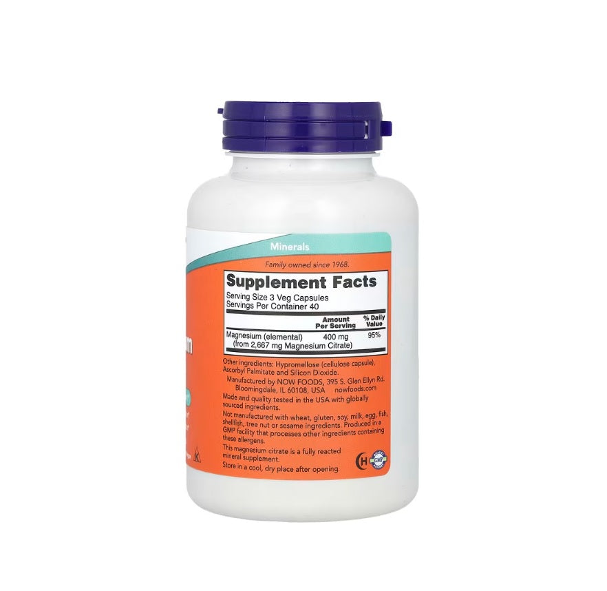 Magnesium Citrate, 400mg - 120 vcaps - NOW FOODS