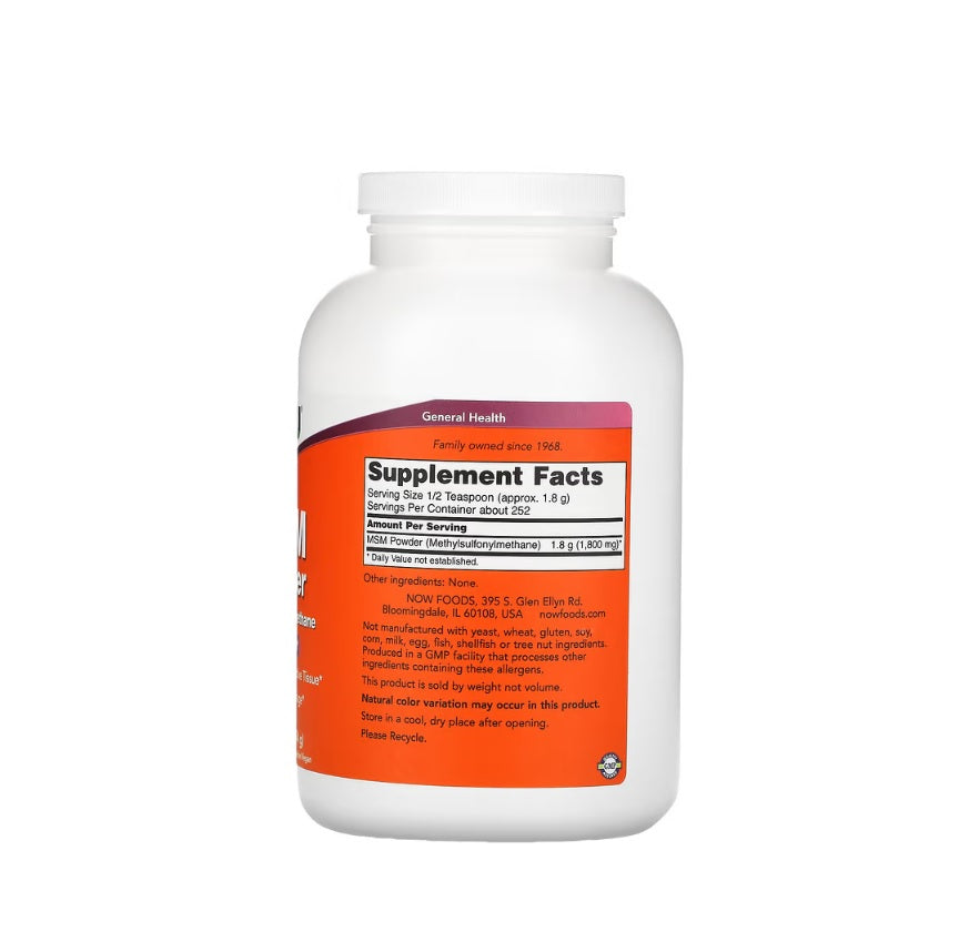 MSM Methylsulphonylmethane, Powder - 454 grams -NOW Foods