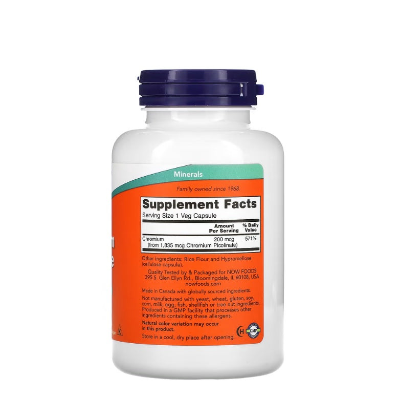 Chromium Picolinate, 200mcg - 250 vcaps - Now Foods