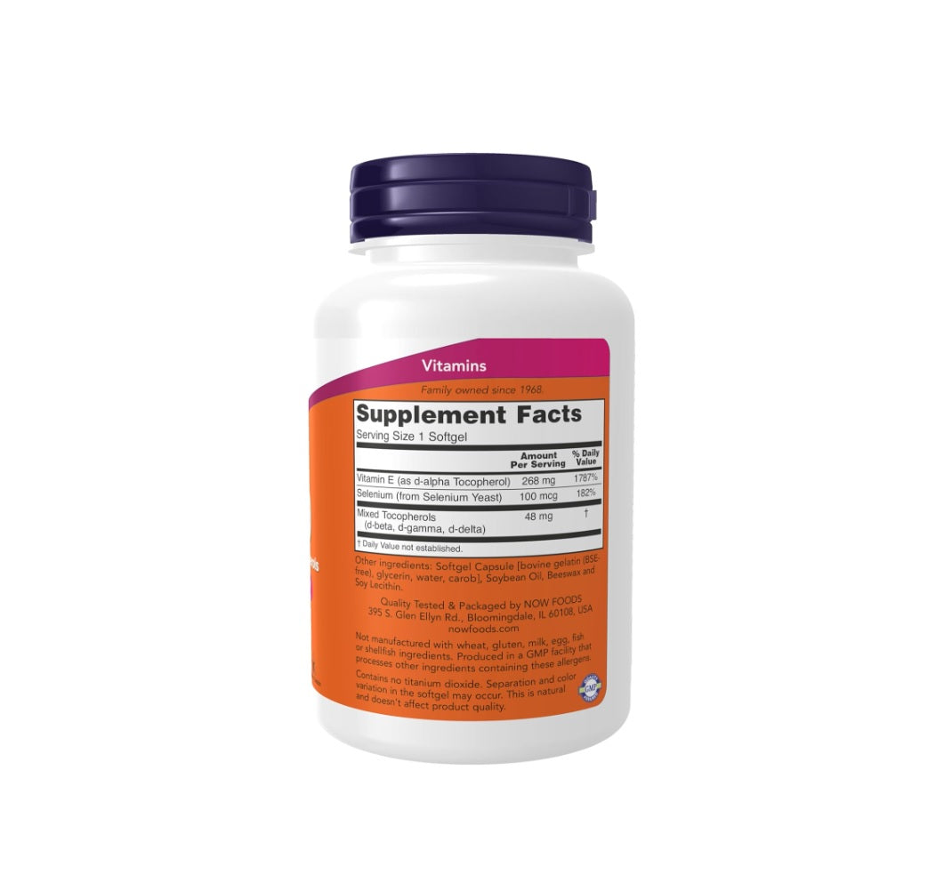 Vitamin E-400 IU with Selenium - 100 softgels - NOW Foods