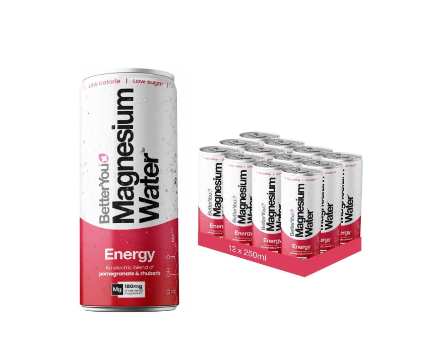 Magnesium Water Energy, Pomegranate &amp; Rhubarb - 12 x 250 ml. - BetterYou