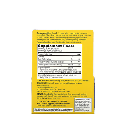 Heartburn Relief, Vanilla-Orange 42 chewables Enzymedica