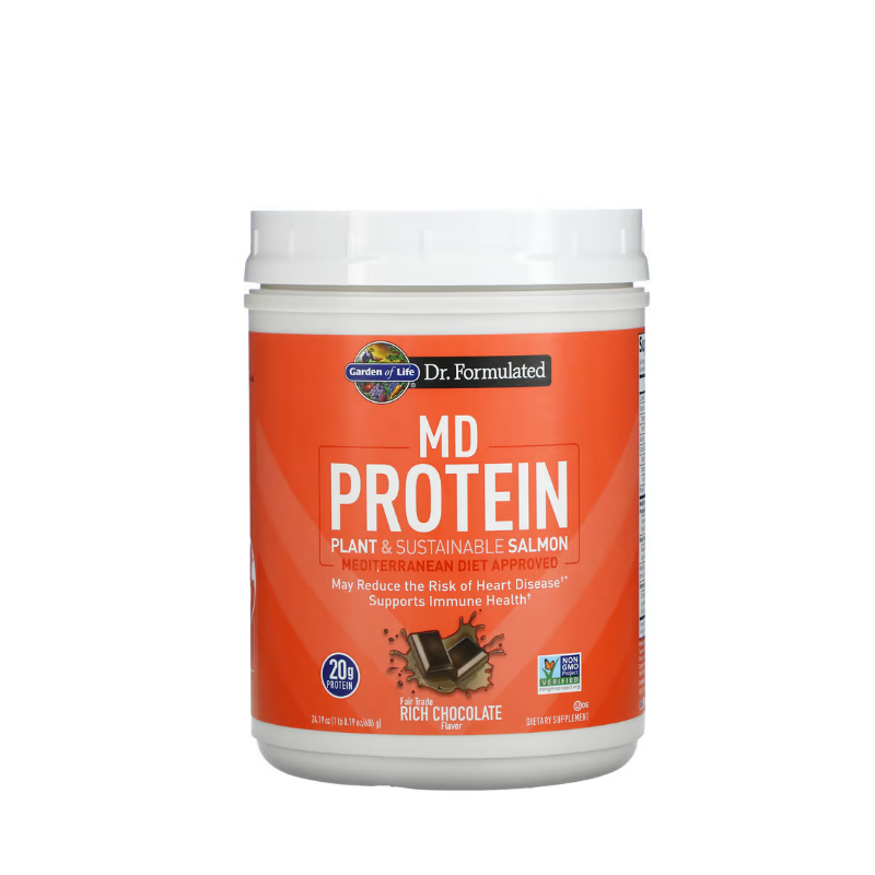 Dr. Formulated MD Protein Plant & Sustainable Salmon Powder, Rich Chocolate 686 grams - Garden Of Life