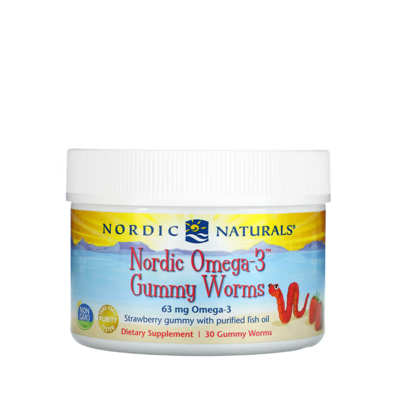 Nordic Omega-3 Gummy Worms, 63mg Strawberry 30 gummy worms - Nordic Naturals