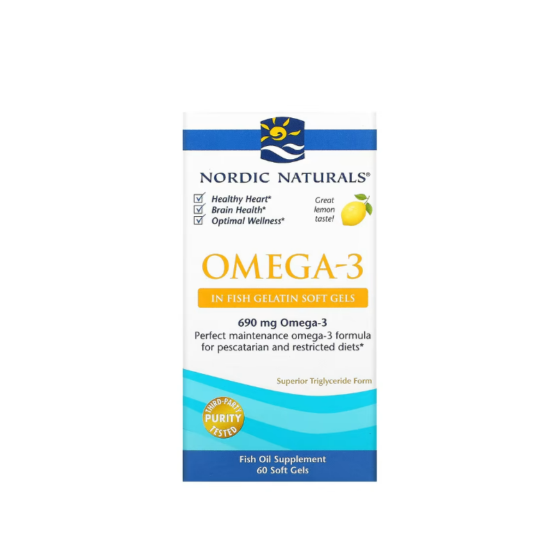 Omega-3, 690mg Lemon (Fish Gelatin) 60 fish gels - Nordic Naturals