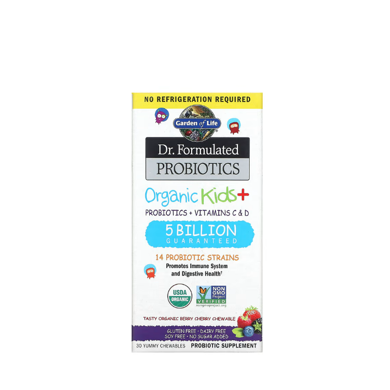Dr. Formulated Probiotics Organic Kids+, Berry Cherry 30 chewables - Garden Of Life
