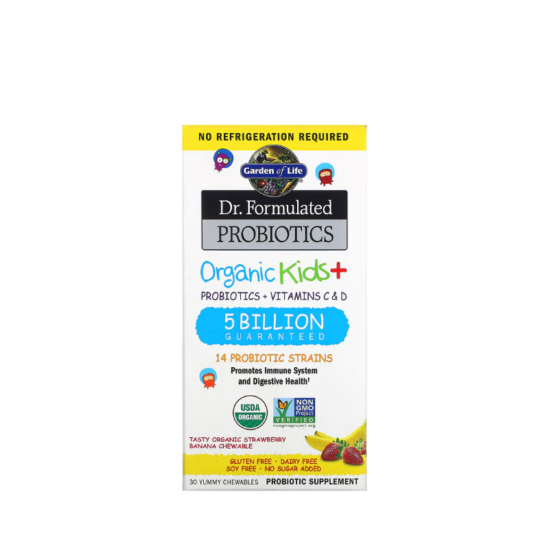 Dr. Formulated Probiotics Organic Kids+, Strawberry Banana 30 chewables - Garden Of Life