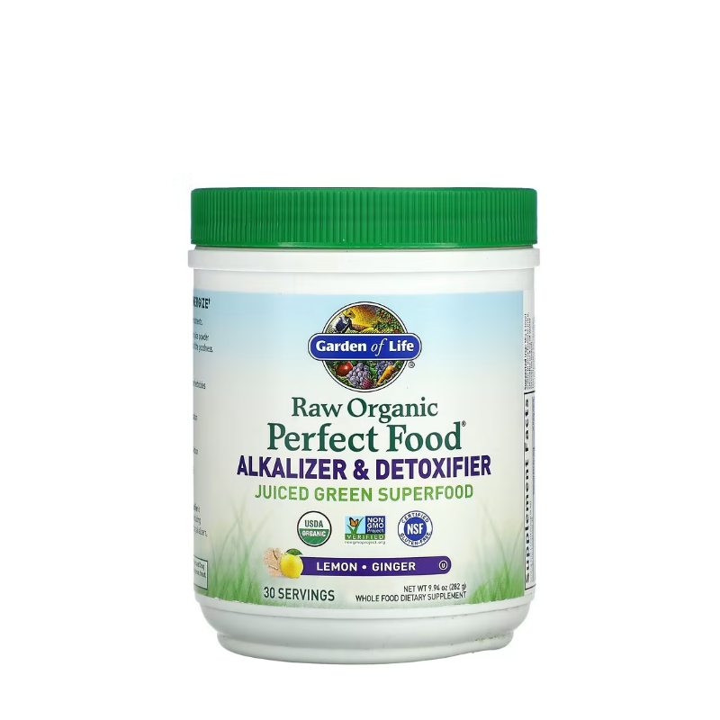 Raw Organic Perfect Food Alkalizer & Detoxifier, Lemon Ginger 282 grams - Garden Of Life