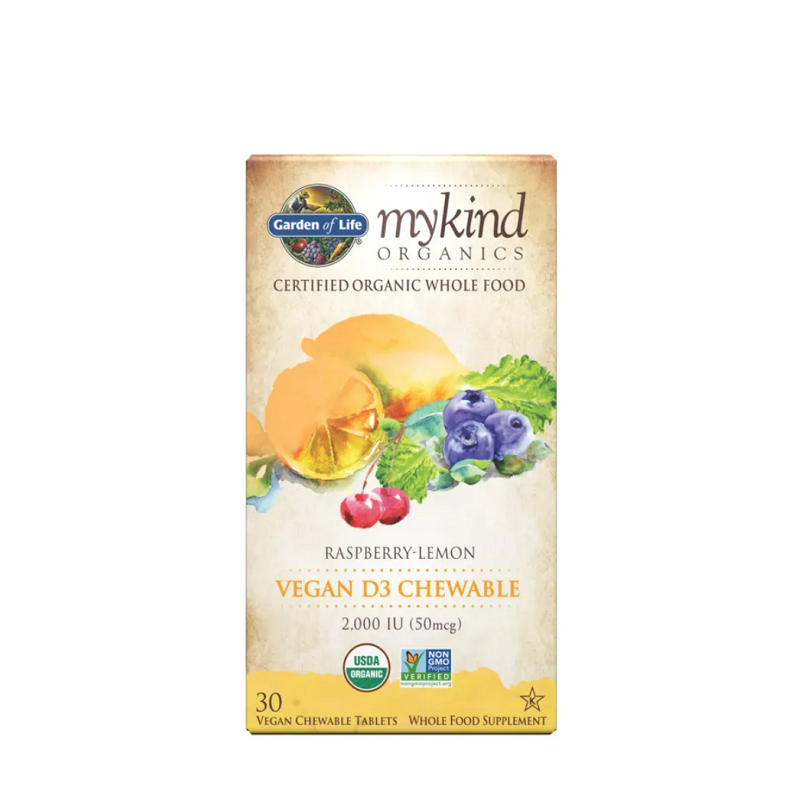 Mykind Organics Vegan D3 Chewable, 2000 IU (Raspberry-Lemon) 30 vegan chewable tabs - Garden Of Life