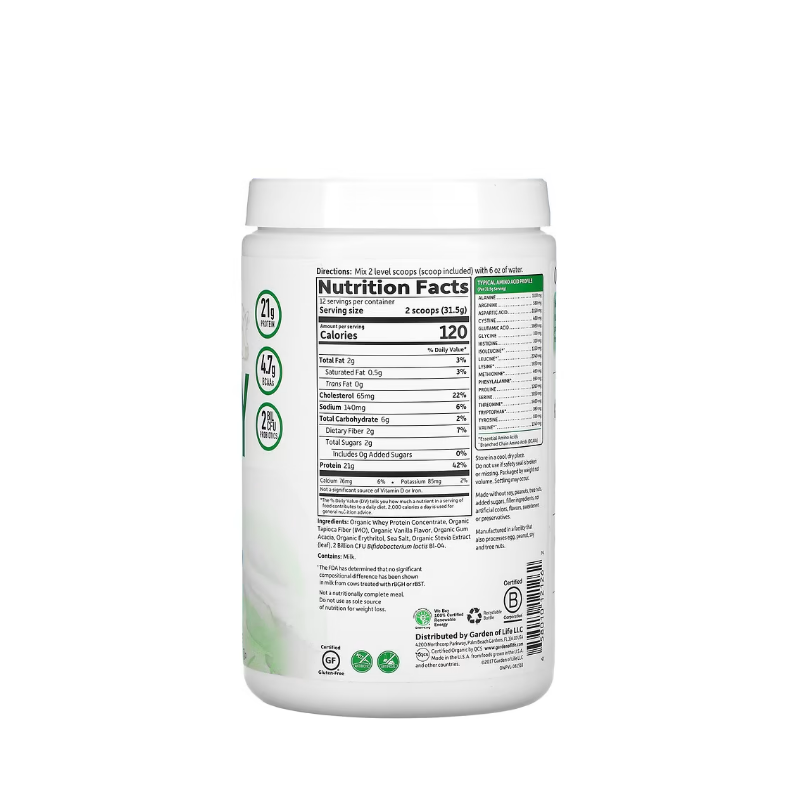 Organic Whey Protein - Grass Fed, Vanilla 378 grams - Garden Of Life