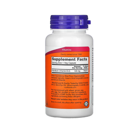 Now Foods Vitamin B-2 Riboflavin 100mg 100 vcaps
