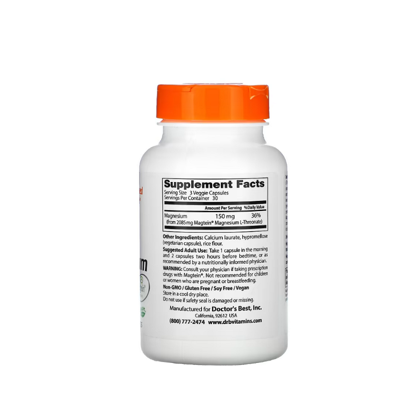 Brain Magnesium with Magtein, 50mg 90 vcaps - Doctor's Best