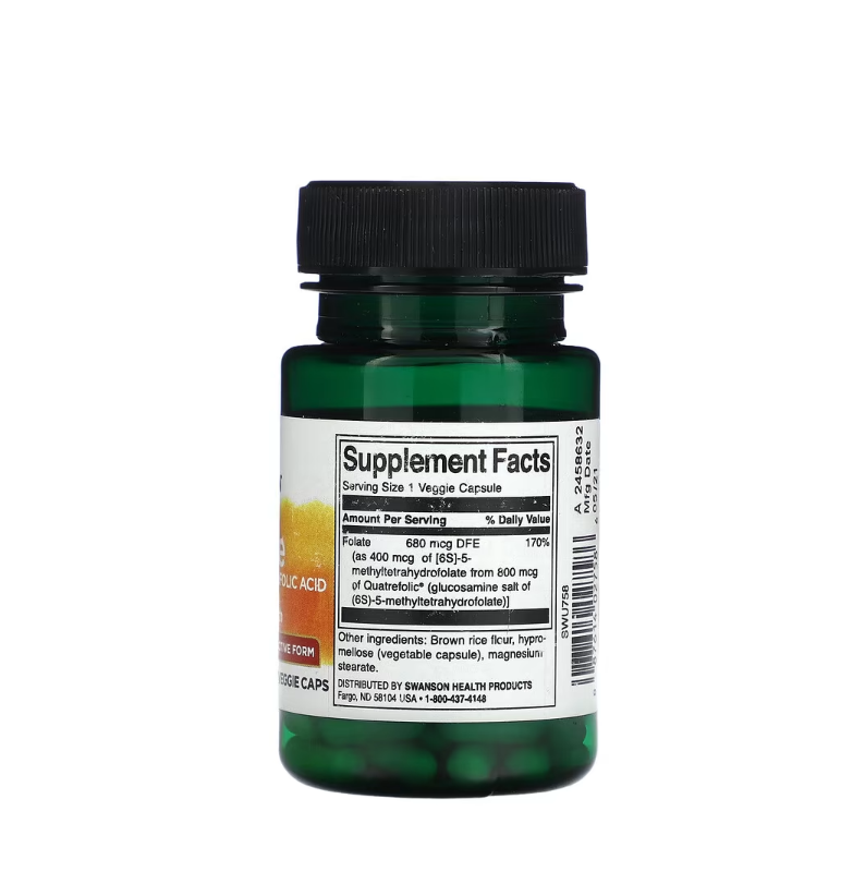 Folate (5-Methyltetrahydrofolic Acid), 400mcg 30 vcaps Swanson